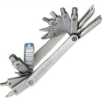 Swiss+Tech Folding Multi-tool With Screwdrivers And Wrenches Stainless Steel Construction Polished Finish Led Flashlight Pry Bar