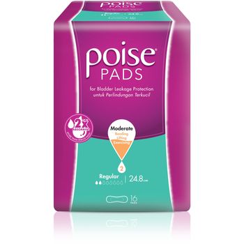 Poise Regular Pads for Bladder Leakage Protection 16s 24.8cm