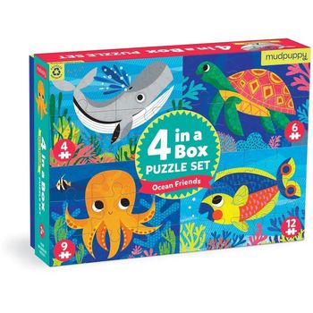 Mudpuppy 4 In A Box Puzzle Set Ocean Friends