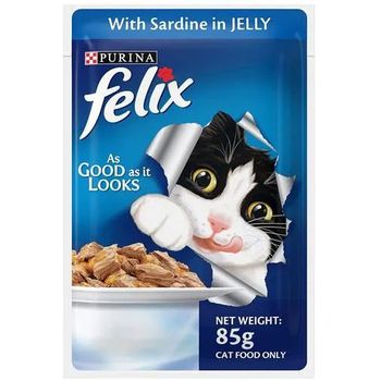 Purina Felix As Good As It Looks Wet Cat Food - Sardine In Jelly For Adults, 85 g 