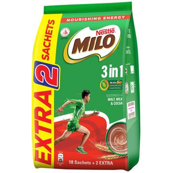 Milo 3 In 1 Instant Chocolate Malt Regular 18 x 27g