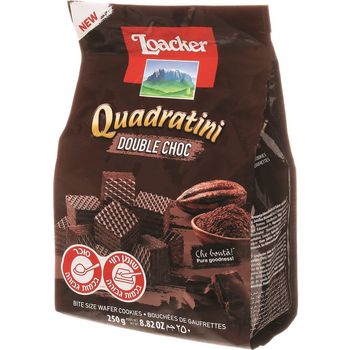 Loacker Quadratini Double Choc Wafer Cubes with Chocolate Cream Kosher 250g