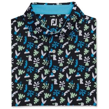 FootJoy Jungle Leaf Print Lisle Self Collar 82065 Black / White / Pool