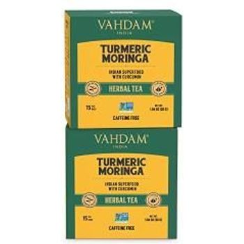 Vahdam Organic Turmeric Moringa Herbal Tea Bags 15 Tea Bags 30g