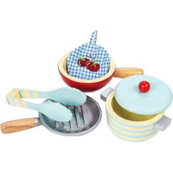 Le Toy Van Educational Wooden Pretend Kitchen Honeybake Pots And Pans Cooking Set
