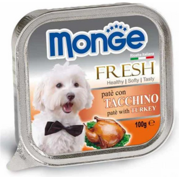 Monge Fresh Turkey Pate with Chunkies Tray Dog Food 100g