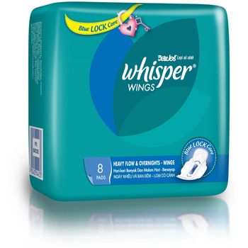 Whisper Sanitary Napkin Heavy Flow Overnight Wing 8s
