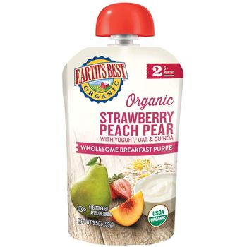 Earth's Best Organic Stage 2 Breakfast Baby Food, Strawberry Peach Pear with Yogurt, Oat and Quinoa 99g