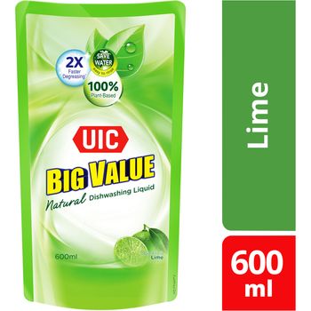 UIC Natural Dish Washing Liquid Refill Sparkling Lime 600ml