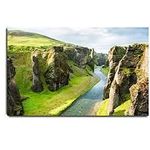 Viubgcps Canvas Print Pictures Wall Art Painting Fjadrargljufur Canyon With River And Big Rocks Fantastic Stock Framed Stretched Posters Ready To Hang Home Decor Artworks 20x32inch