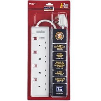 Morries 4 Way Extension Cord with Surge Protector 3m