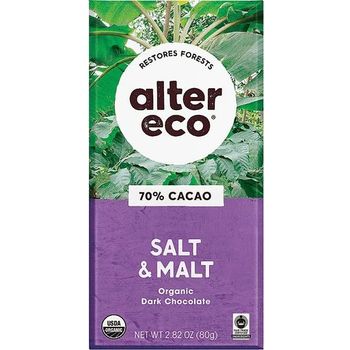 Alter Eco Organic Salt And Malt Dark Chocolate Bar 80g