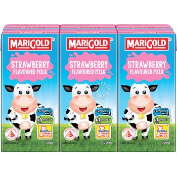 Marigold Uht Packet Milk Strawberry 6 x 200ml