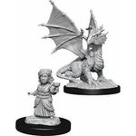 WizKids D&D Nolzur's Marvelous Unpainted Miniatures Silver Dragon Wyrmling And Halfling Dragon Friend