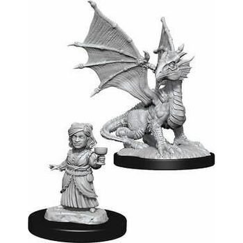 WizKids D&D Nolzur's Marvelous Unpainted Miniatures Silver Dragon Wyrmling And Halfling Dragon Friend