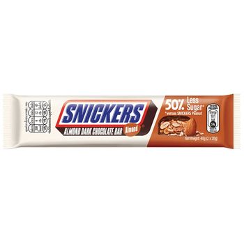 Snickers Almond Dark Chocolate Bar Less Sugar 40g