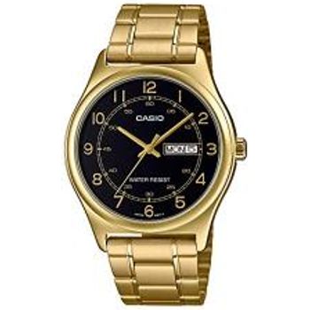 Casio Mtp-v006g-1b Men's Gold Tone Stainless Steel Easy Reader Black Dial Day Date Analog Dress Watch