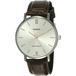 Casio Mtp-vt01l-7b2 Men's Minimalistic Silver Dial Brown Leather Band Analog Watch