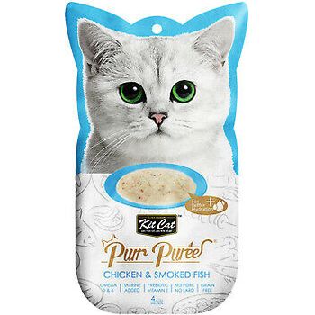 Kit Cat Purr Puree Chicken Smoked Fish Paste Cat Treats 4 X 15g
