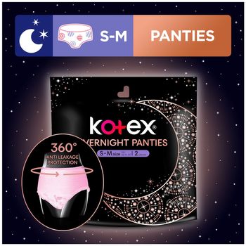 KOTEX OVERNIGHT PANTIES S-M HIP UP TO 36"