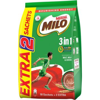 Milo 3 In 1 Instant Chocolate Malt Regular 18 x 27g