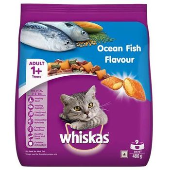 Whiskas Dry Pet Food For Adult Cats Ocean Fish Flavour 480g