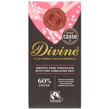 Divine Dark 60% Chocolate Bar with Pink Himalayan Salt 90g