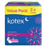 Kotex Soft and Smooth Overnight Wing 28cm 2x14s