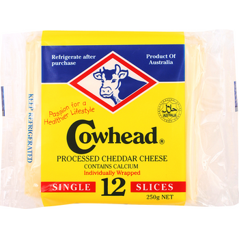 Cowhead Slice Cheddar Cheese 12s 250g