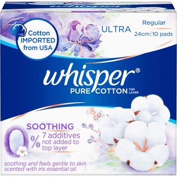 Whisper Pure Cotton Ultra Sanitary Pads Regular 24cm