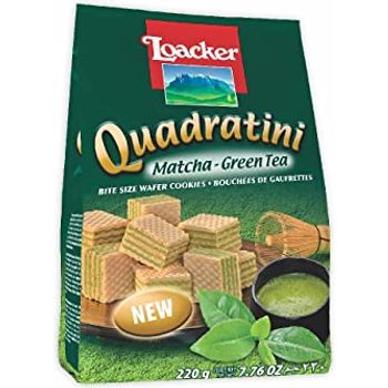 Loacker Quadratini Matcha Green Tea Flavored Wafer Cookies 220g