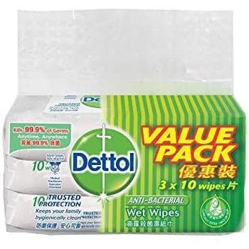 Dettol Anti Bacterial Wet Wipes 10 Sachets 3pcs