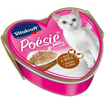 Vitakraft Cat Food Poesie Hearts Chicken And Turkey In Sauce Tray 85g