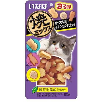Ciao Inaba Cat Soft Bits Mix Tuna & Chicken Fillet with Dried Bonito Chicken Soup and Squid Flavor 25g