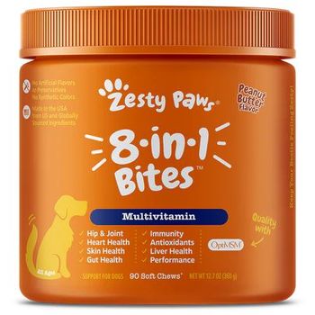 Zesty Paws Dog 8-in-1 Multivitamin Bites Peanut Butter 90 Soft Chews 360g
