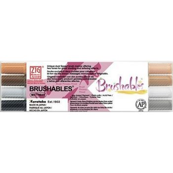 ZIG Kuretake Brushables Twin-Tip Brush Markers Pen 4 Color Brown Set