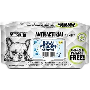Absorb Plus Antibacterial Pet Wipes Baby Powder