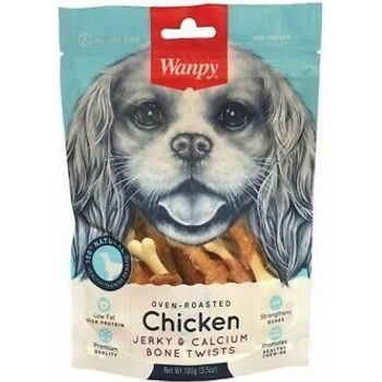 Wanpy Chicken Jerky And Calcium Bone Twists 100g Dog Treats Training Reward