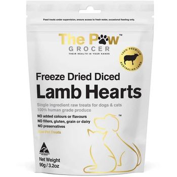 The Paw Grocer Dogs And Cats Treat Freeze Dried Lamb Hearts 90g x 5 Bags