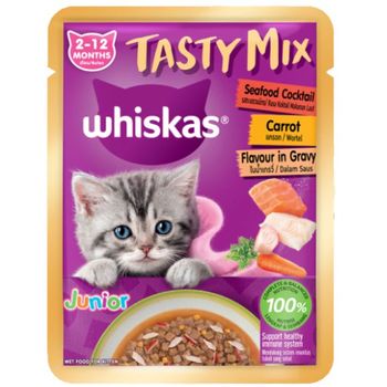 Whiskas Tasty Mix Junior Pouch Seafood Cocktail Carrot Flavor In Gravy 70g